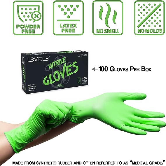 L3VEL3 Nitrile Gloves Lime 100ct Large