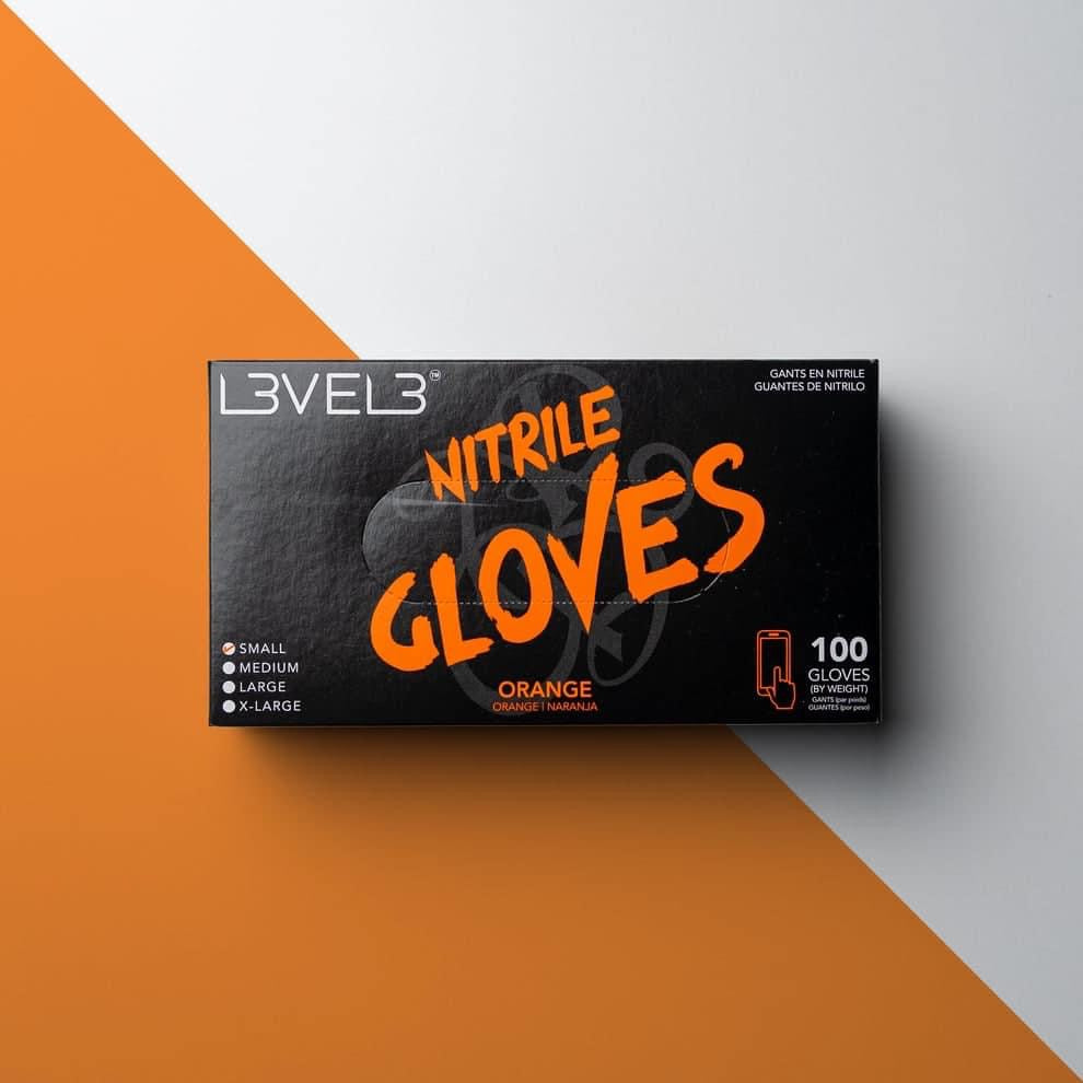 L3VEL3 Nitrile Gloves 100ct Orange Large