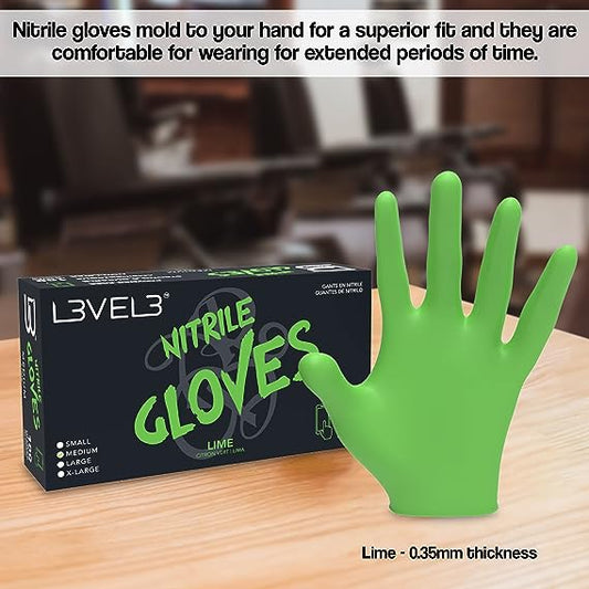 L3VEL3 Nitrile Gloves Lime 100ct Large