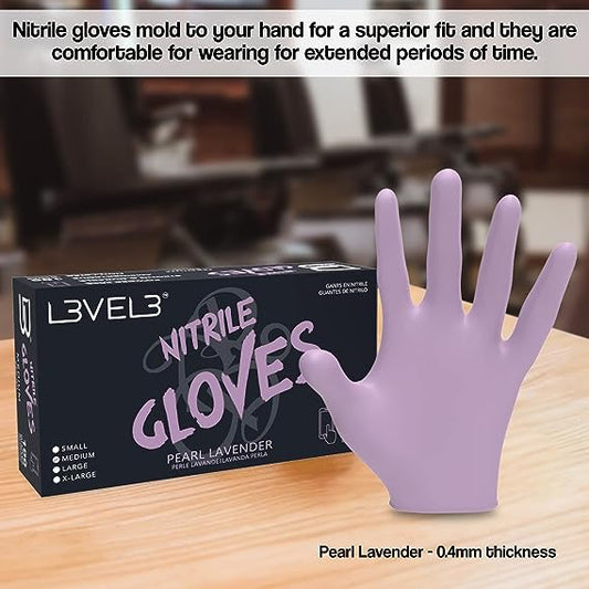 L3VEL3 Nitrile Gloves Pearl Lavendar 100ct Medium