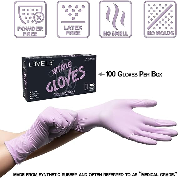 L3VEL3 Nitrile Gloves Pearl Lavendar 100ct Large