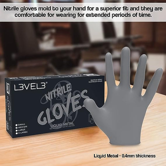 L3VEL3 Nitrile Gloves Liquid Metal Large 100ct
