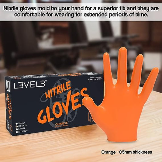 L3VEL3 Nitrile Gloves 100ct Orange Large