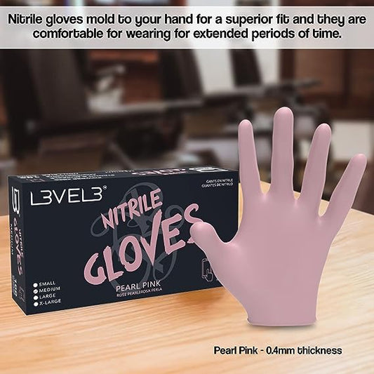 L3vel3 Nitrile Gloves Pearl Pink 100ct Small