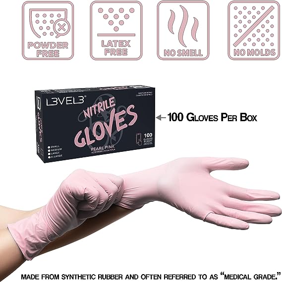 L3VEL3 Nitrile Gloves Pearl Pink 100ct Large