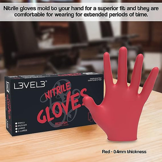 L3VEL3 Nitrile Gloves Red-ish 100ct Large
